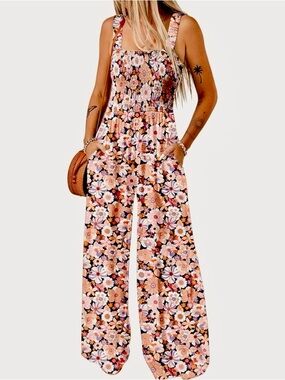 NWT Dokotoo Bohemian Sleeveless Floral Wide-Leg Halter Jumpsuit - Pink Floral